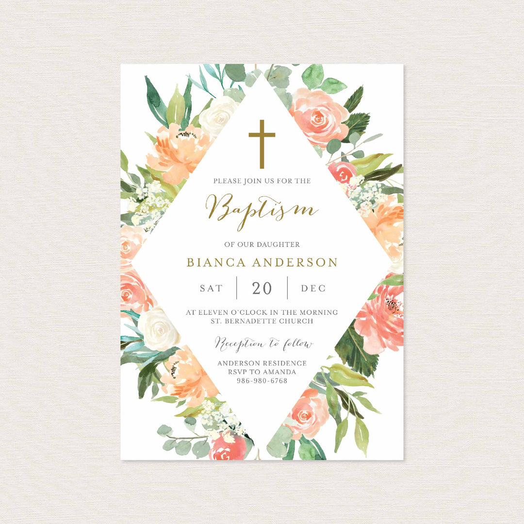 Peach and Cream Baptism Invitation Printable