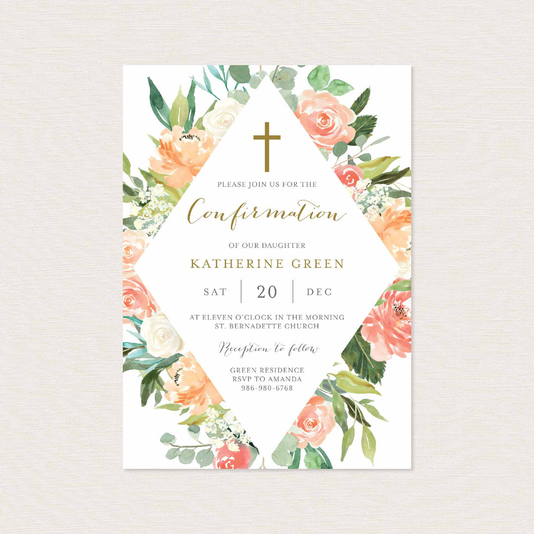 Peach and Cream Confirmation Invitation Printable