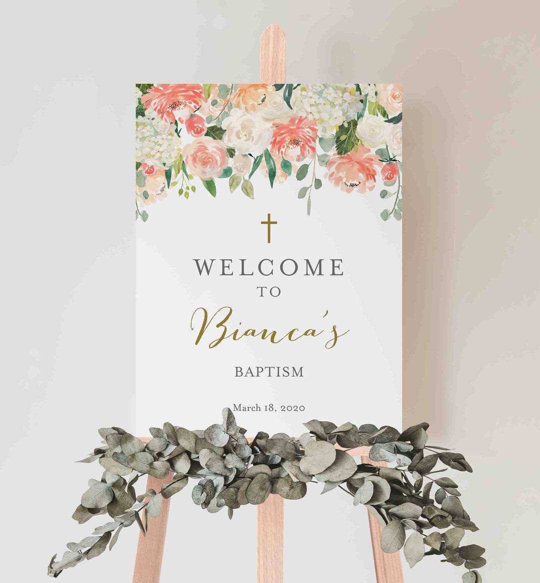 Peach and Cream Baptism Welcome Sign Printable