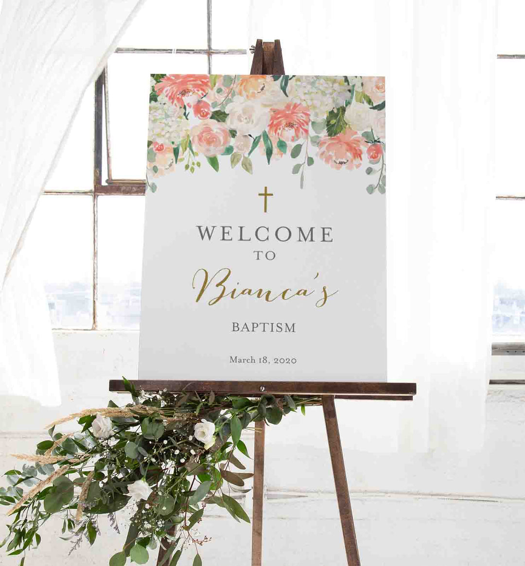 Peach and Cream Baptism Welcome Sign Printable