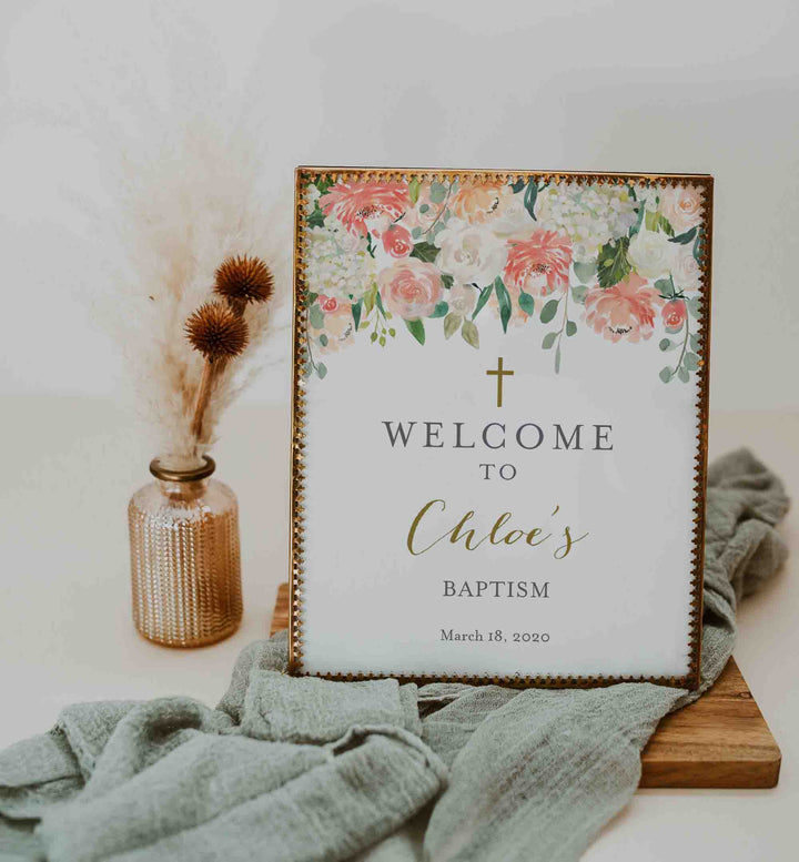 Peach and Cream Baptism Welcome Sign Printable