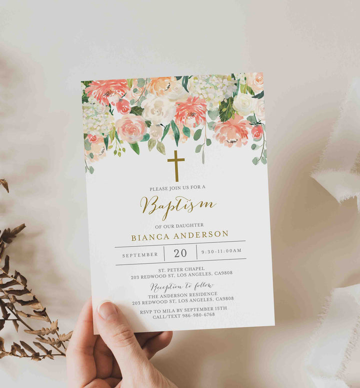 Peach and Cream Baptism Invitation Printable