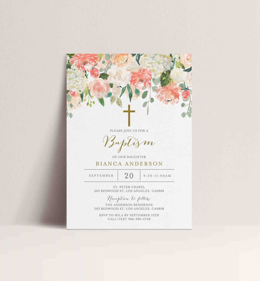 Peach and Cream Baptism Invitation Printable