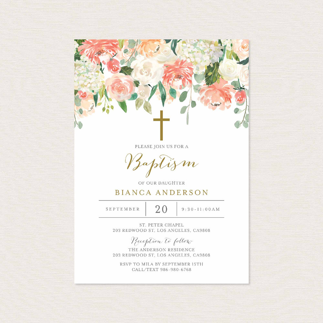 Peach and Cream Baptism Invitation Printable