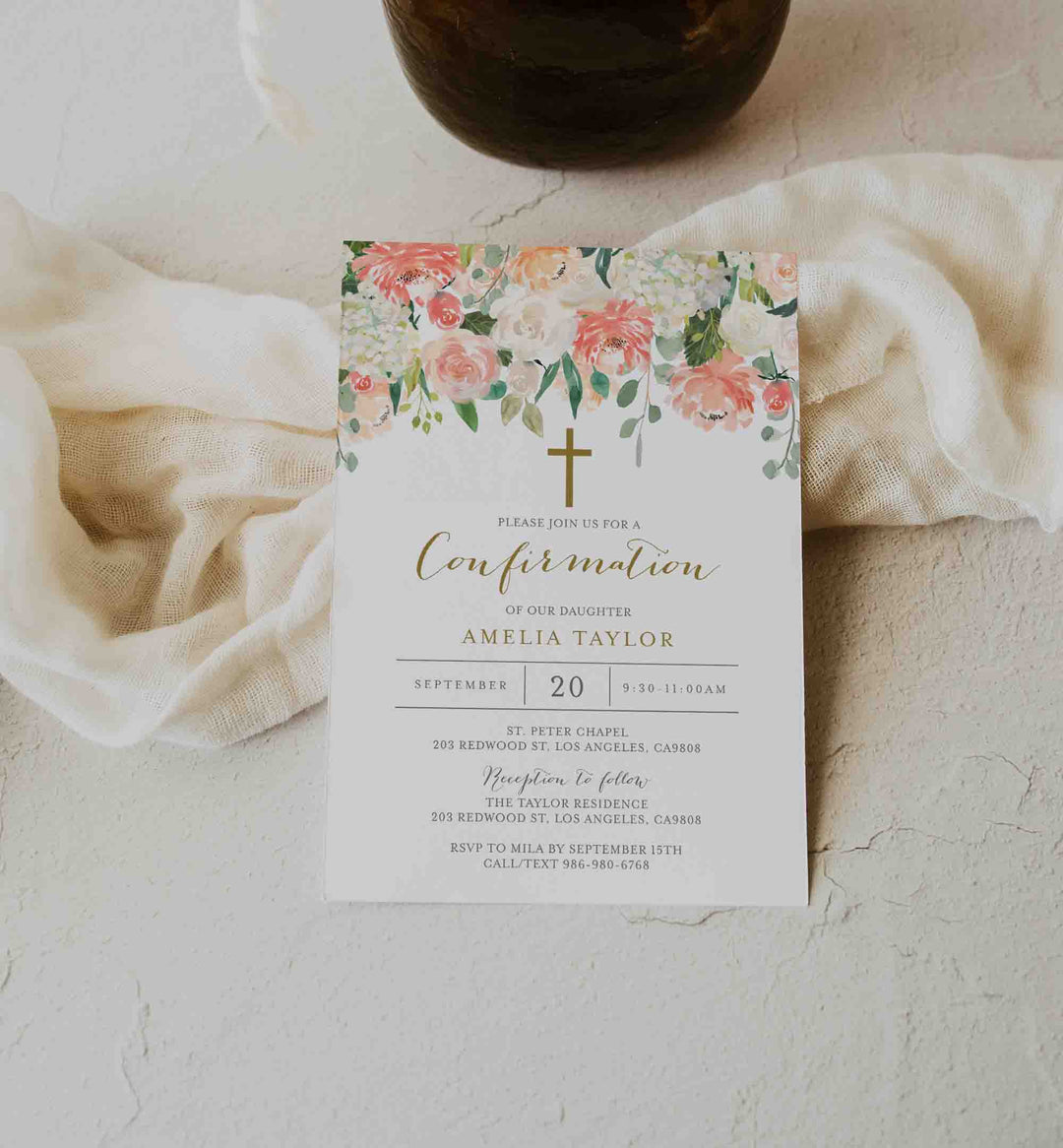 Peach and Cream Confirmation Invitation Printable