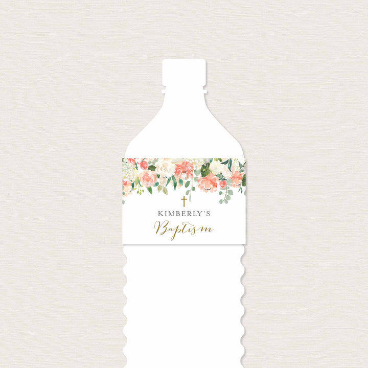 Peach and Cream Baptism Water Bottle Label Printable