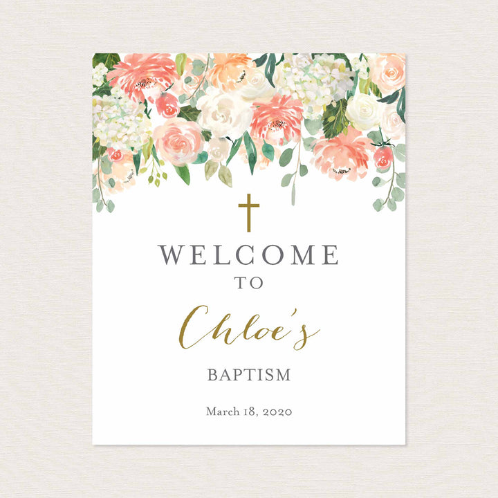 Peach and Cream Baptism Welcome Sign Printable