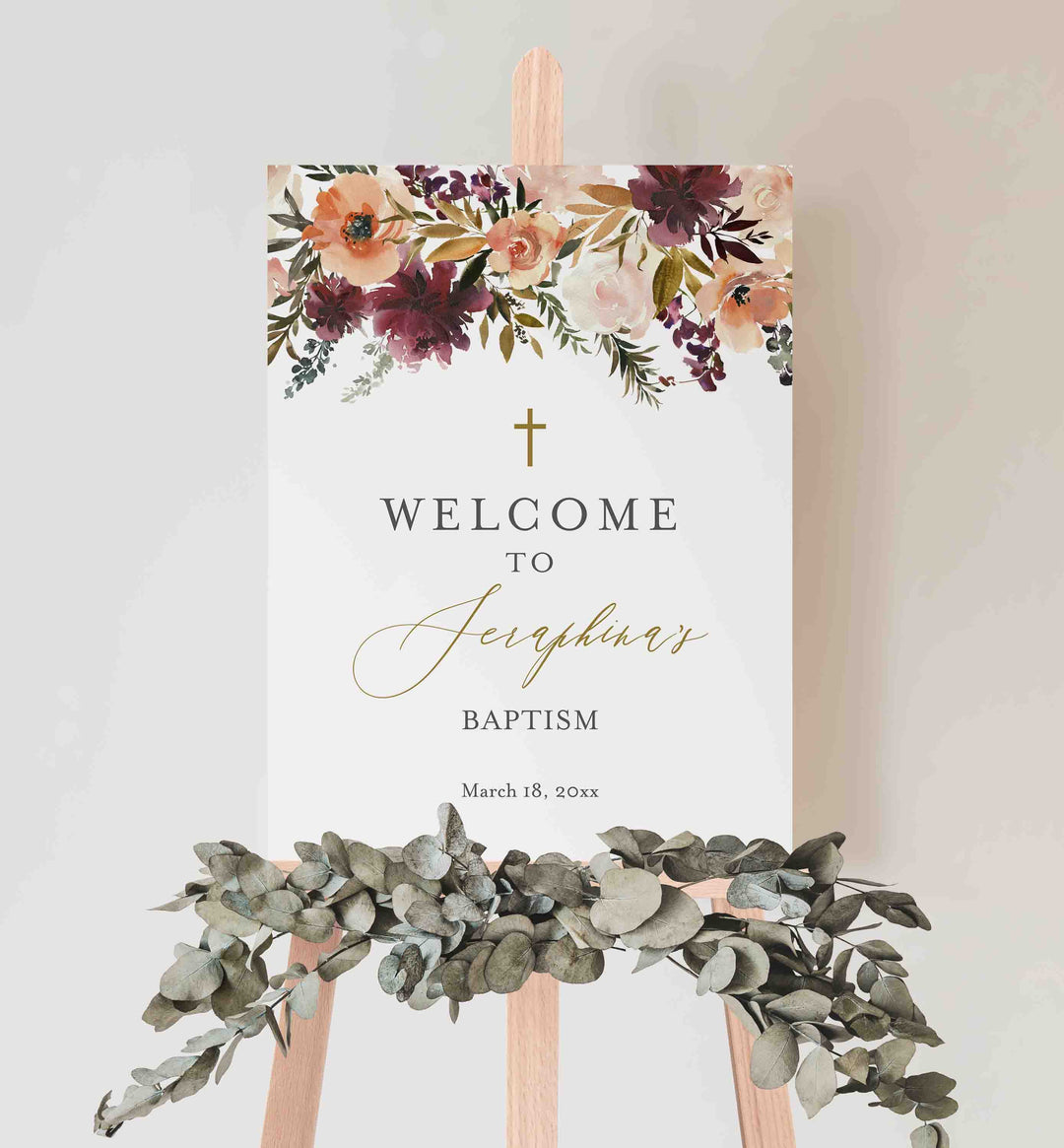 Romance Blush Baptism Welcome Sign Printable