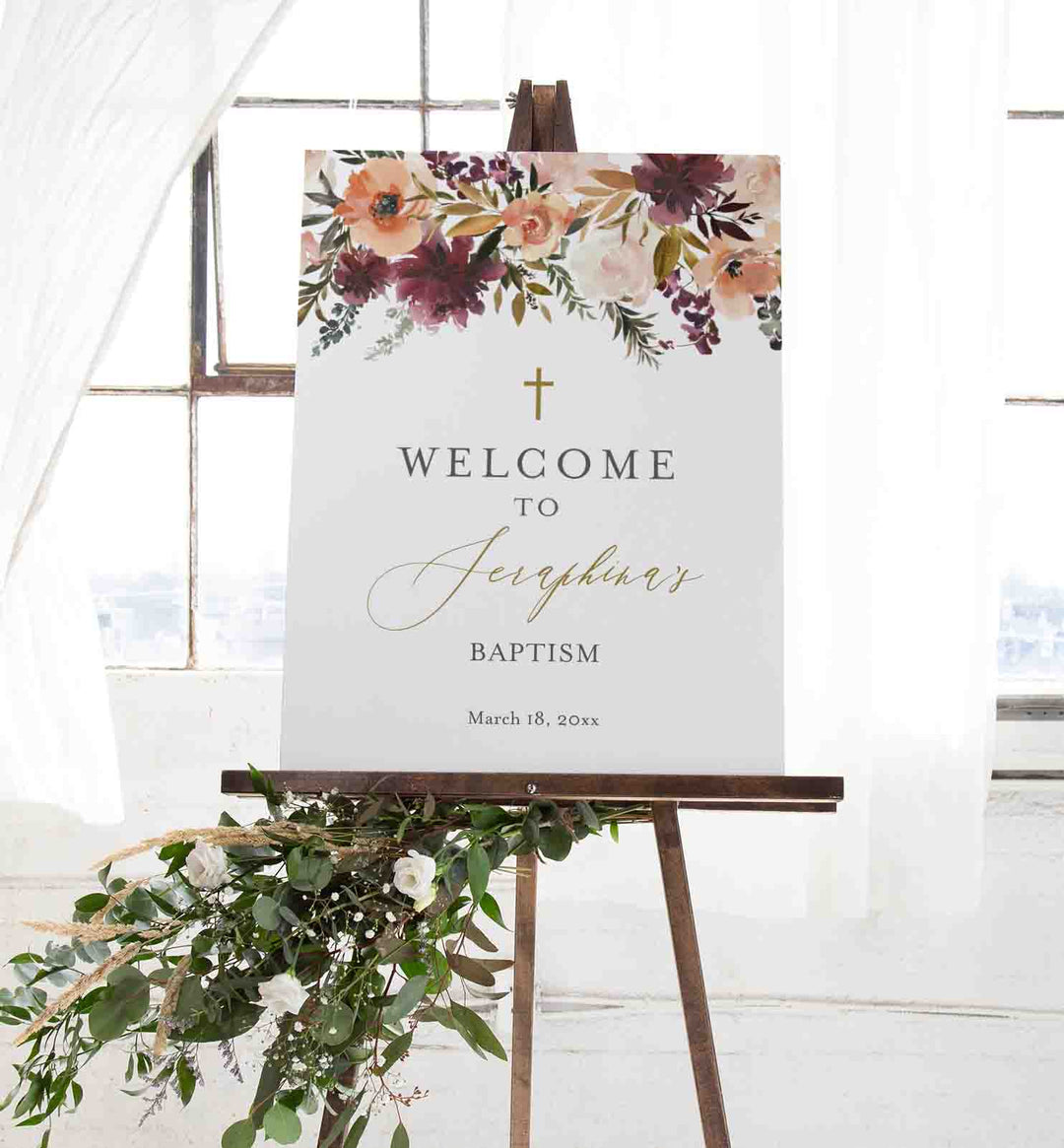 Romance Blush Baptism Welcome Sign Printable