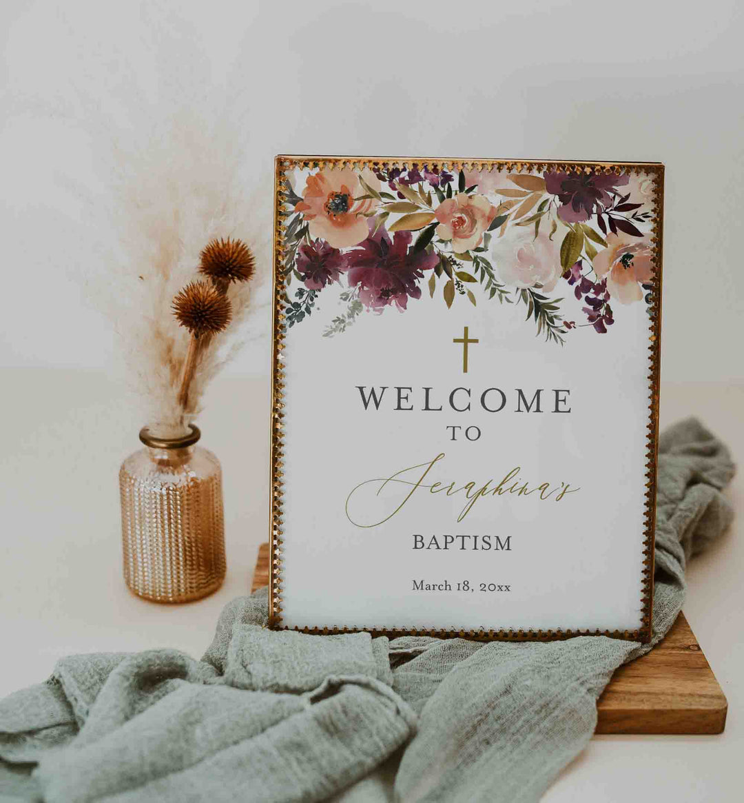 Romance Blush Baptism Welcome Sign Printable