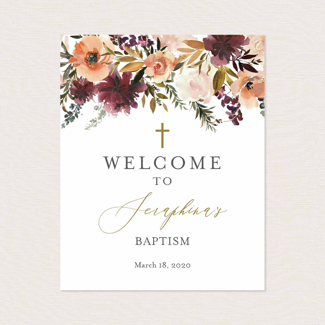 Romance Blush Baptism Welcome Sign Printable