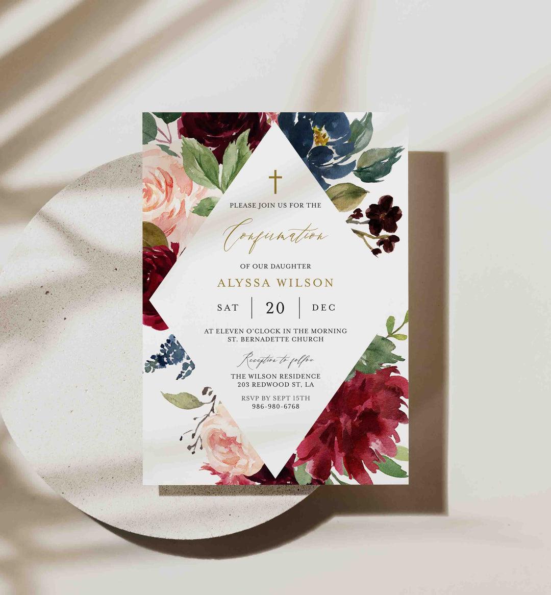 Burgundy Navy Confirmation Invitation Printable