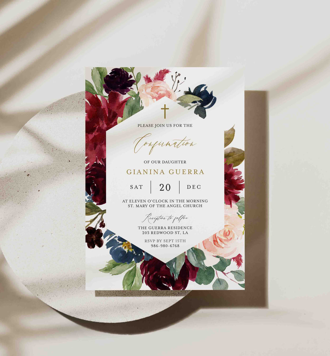 Burgundy Navy Confirmation Invitation Printable