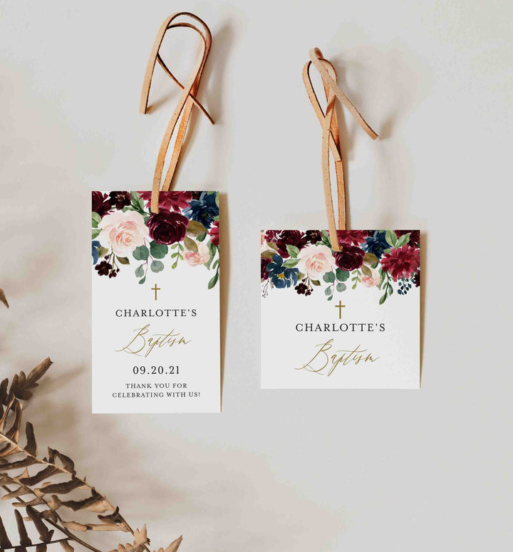 Burgundy Navy Baptism Favour Tag Printable