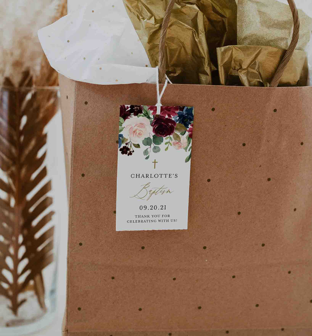 Burgundy Navy Baptism Favour Tag Printable