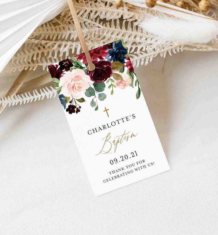 Burgundy Navy Baptism Favour Tag Printable