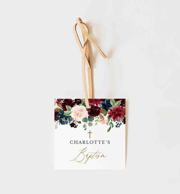 Burgundy Navy Baptism Favour Tag Printable