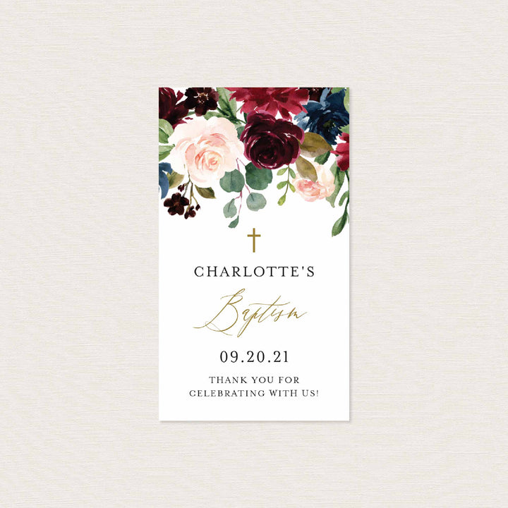 Burgundy Navy Baptism Favour Tag Printable