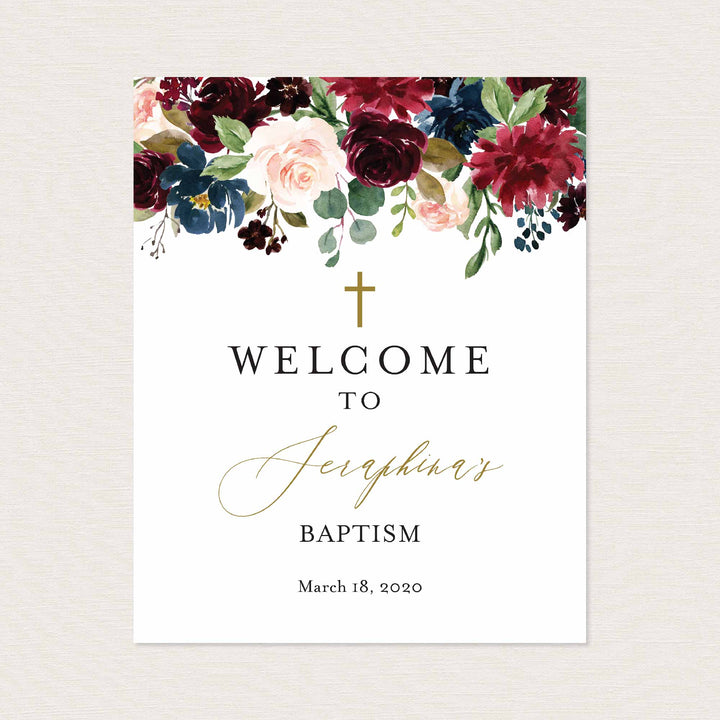 Burgundy Navy Baptism Welcome Sign Printable