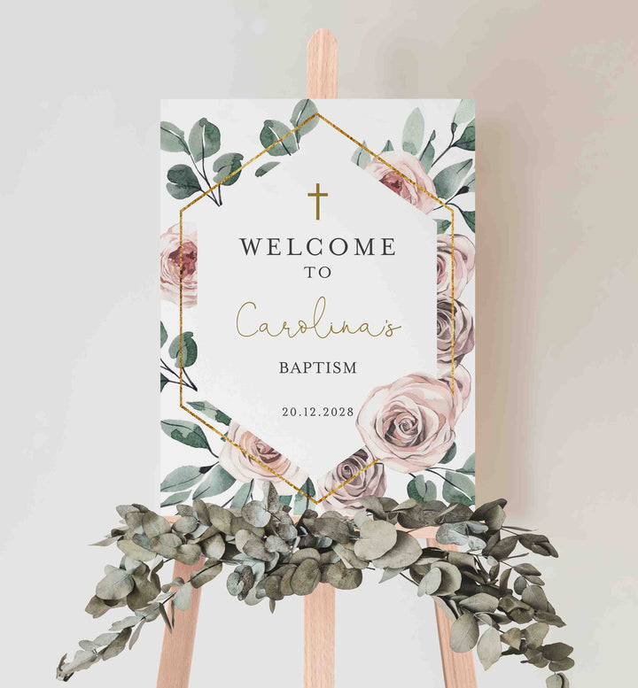 Boho Rose Baptism Welcome Sign Printable