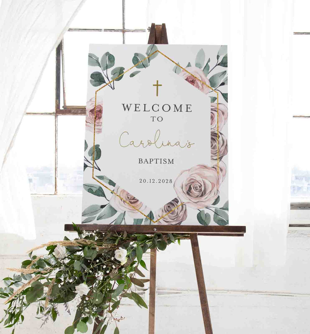 Boho Rose Baptism Welcome Sign Printable