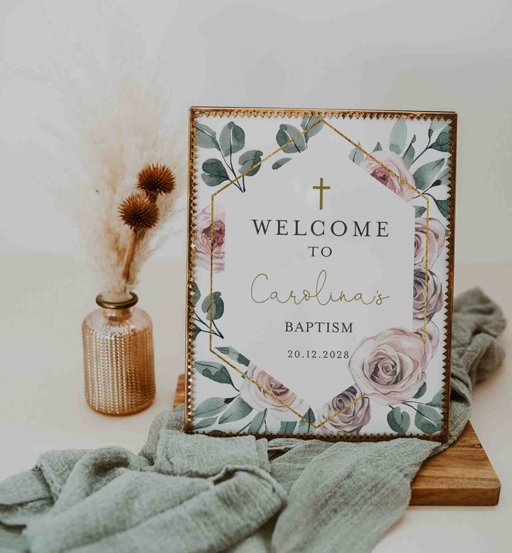 Boho Rose Baptism Welcome Sign Printable