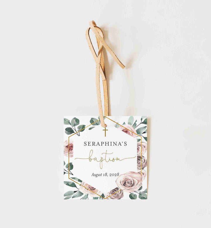 Boho Rose Baptism Favour Tag Printable