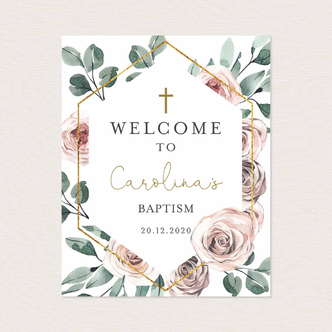 Boho Rose Baptism Welcome Sign Printable