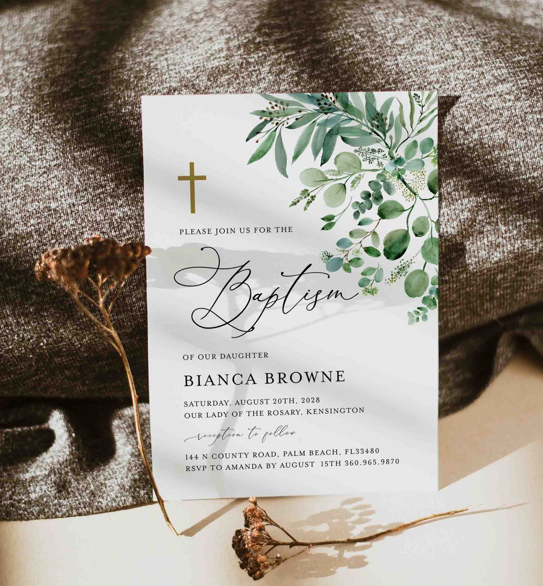 Greenery Baptism Invitation Printable