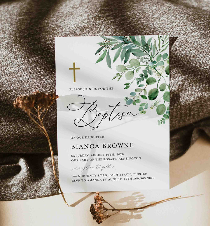 Greenery Baptism Invitation Printable