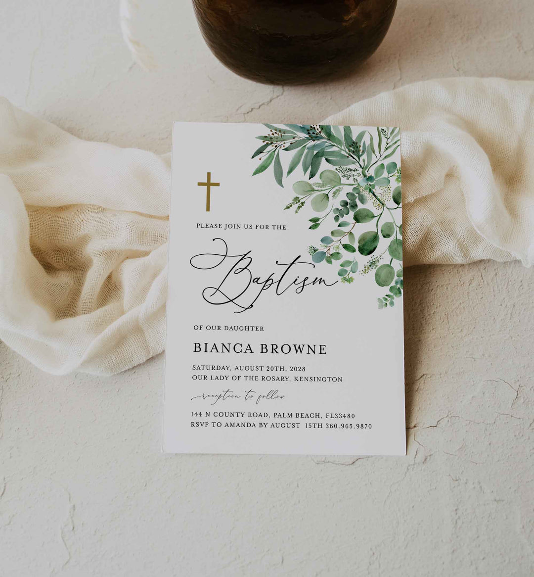 Greenery Baptism Invitation Printable