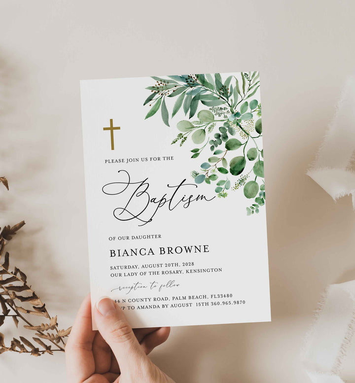 Greenery Baptism Invitation Printable