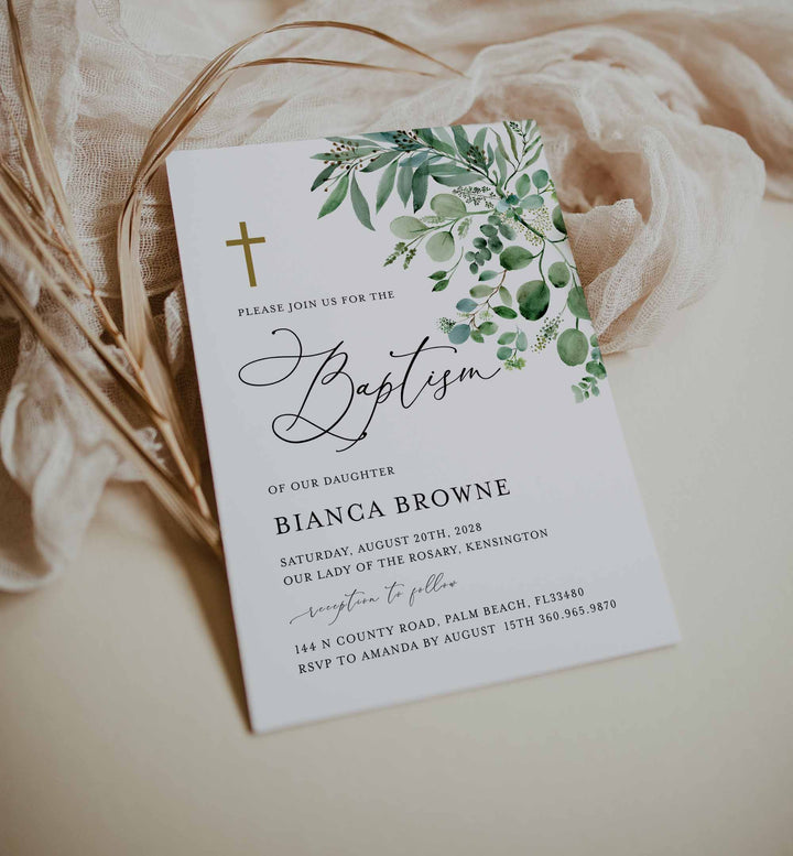 Greenery Baptism Invitation Printable