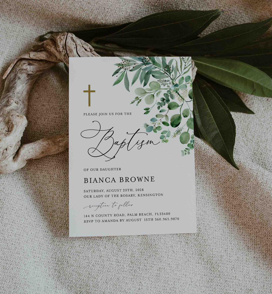 Greenery Baptism Invitation Printable