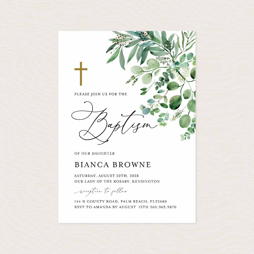 Greenery Baptism Invitation Printable
