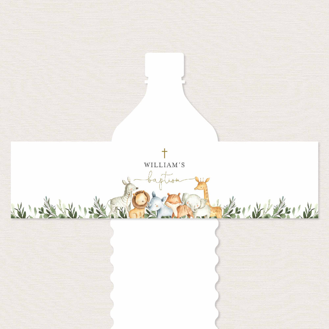 Safari Animals Baptism Water Bottle Label Printable