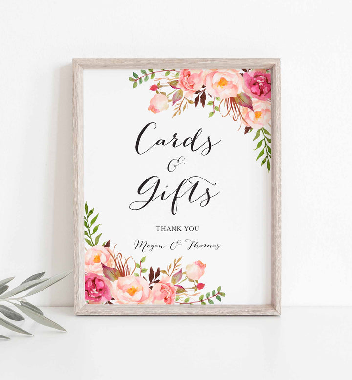 Pink Floral Wedding Cards and Gifts Sign Printable