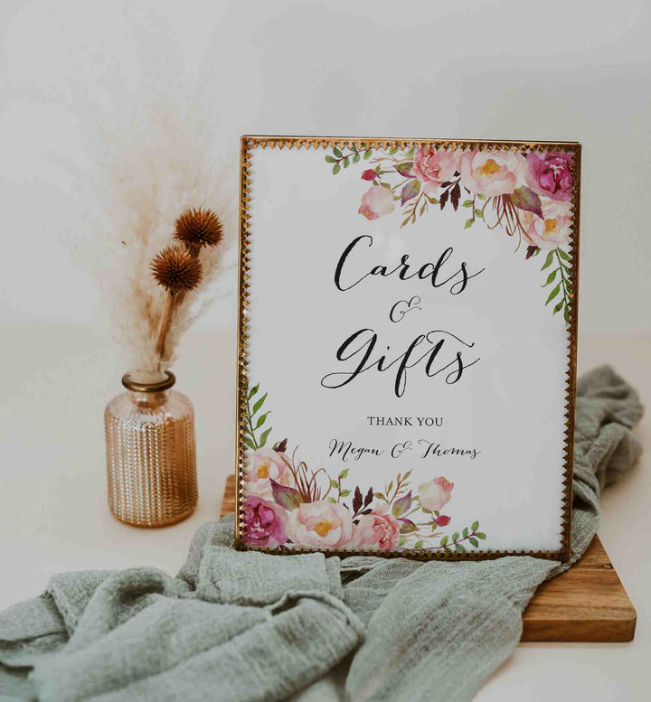 Pink Floral Wedding Cards and Gifts Sign Printable
