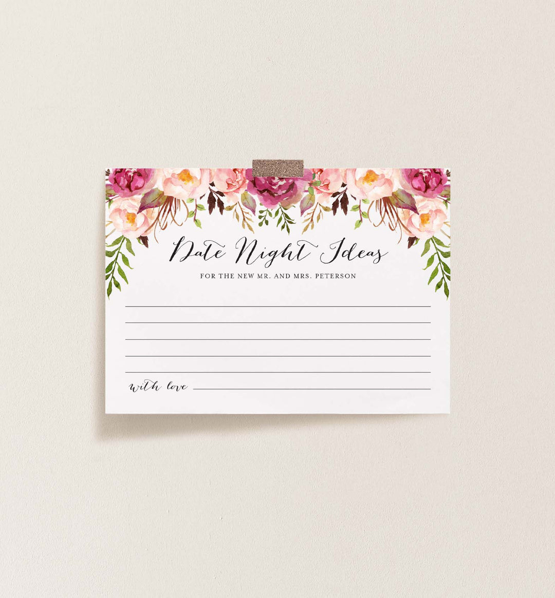 Pink Floral Wedding Date Night Ideas Printable