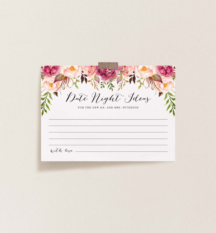 Pink Floral Wedding Date Night Ideas Printable
