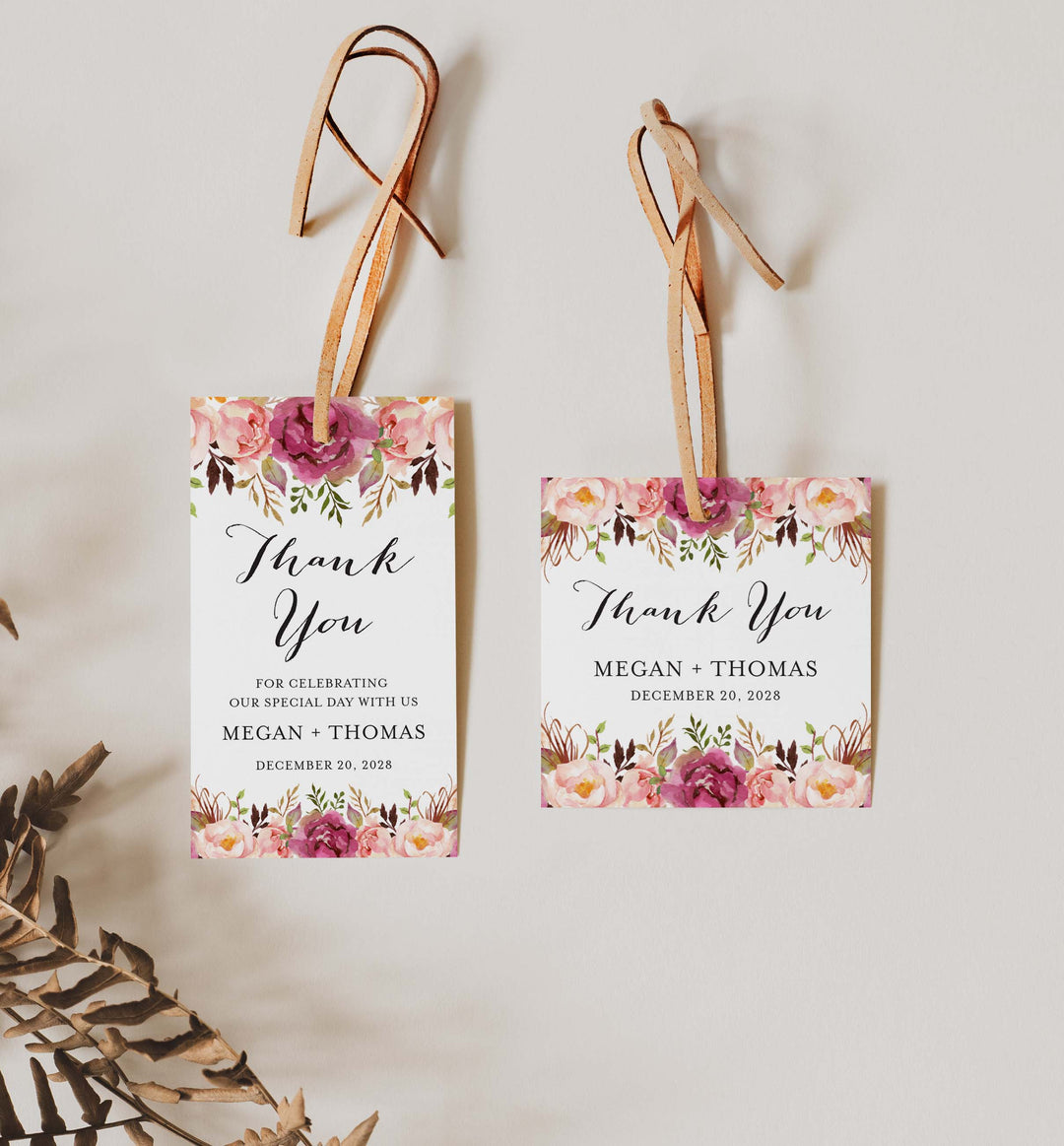 Pink Floral Wedding Favour Tag Printable