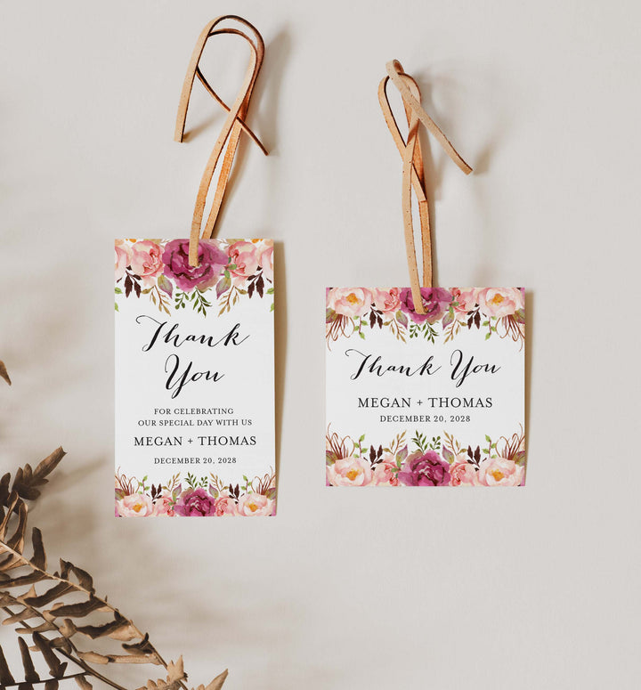 Pink Floral Wedding Favour Tag Printable