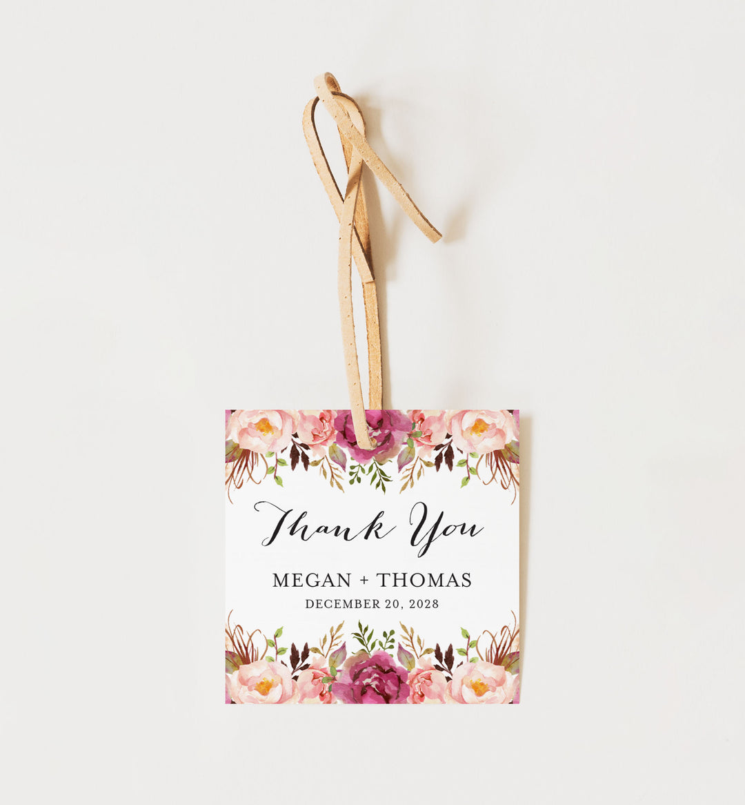 Pink Floral Wedding Favour Tag Printable