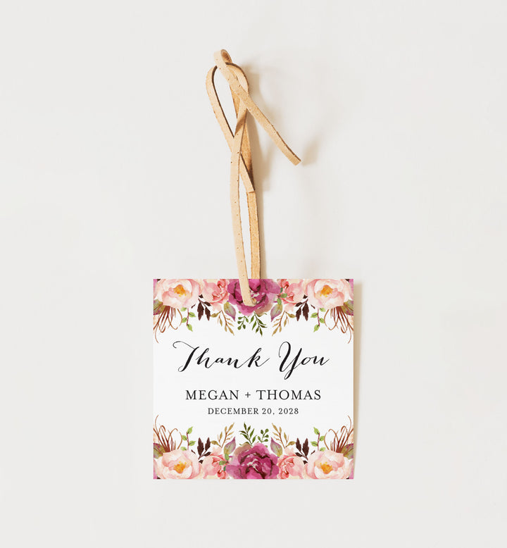Pink Floral Wedding Favour Tag Printable