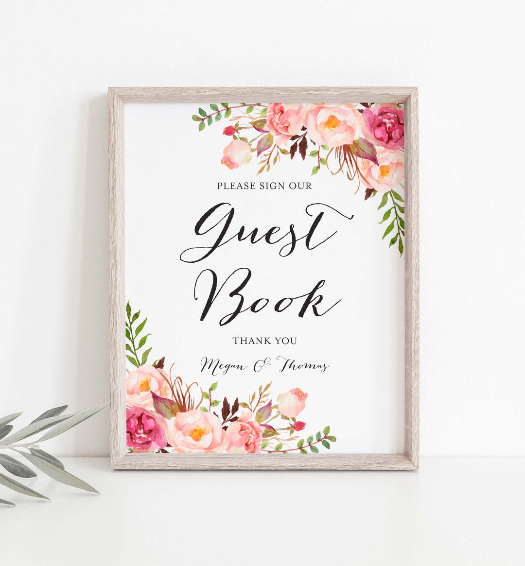 Pink Floral Wedding Guestbook Sign Printable