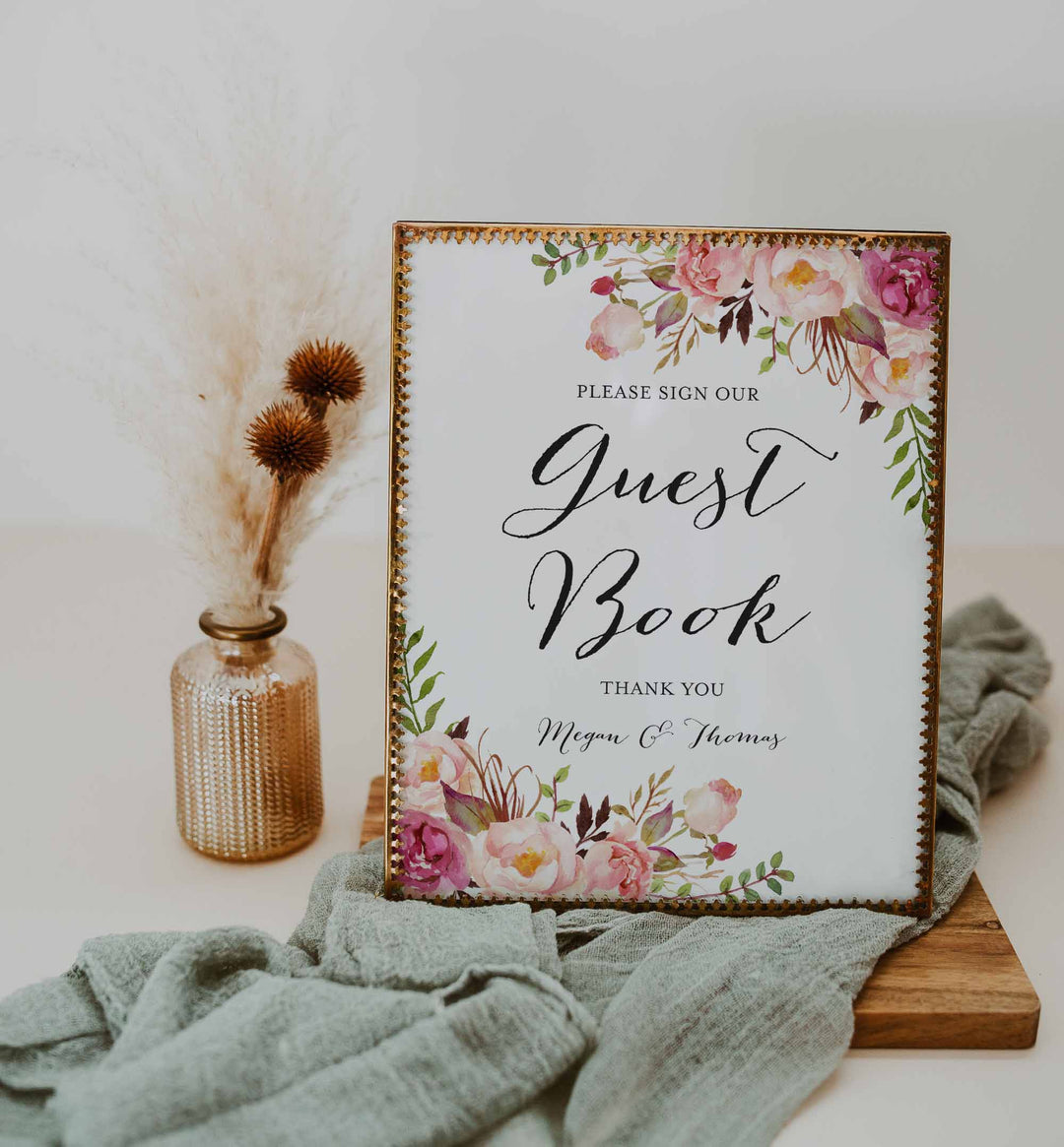 Pink Floral Wedding Guestbook Sign Printable