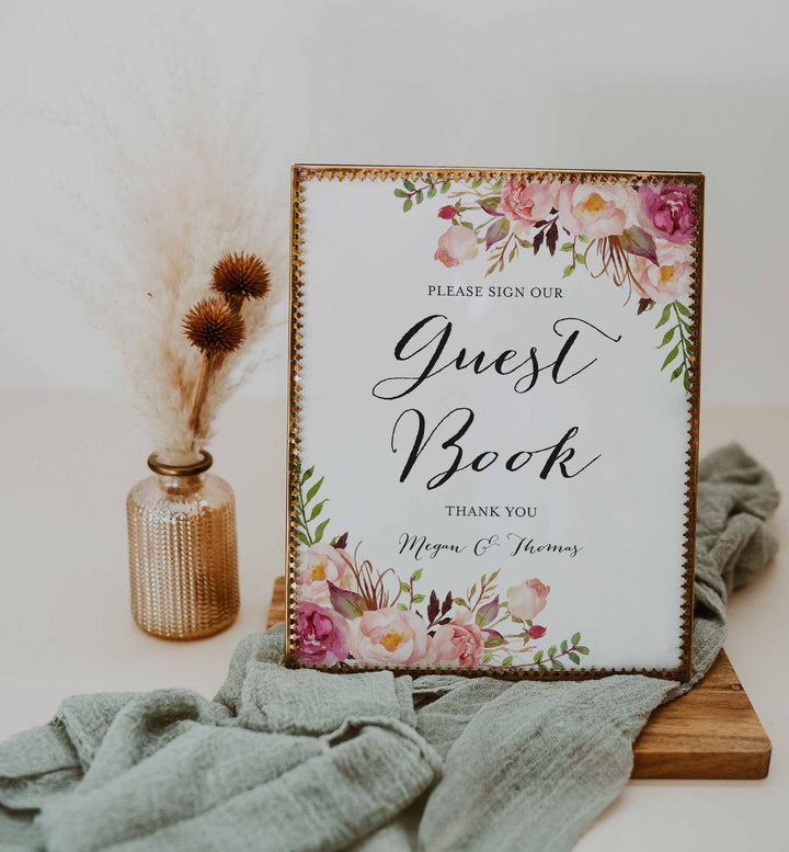 Pink Floral Wedding Guestbook Sign Printable