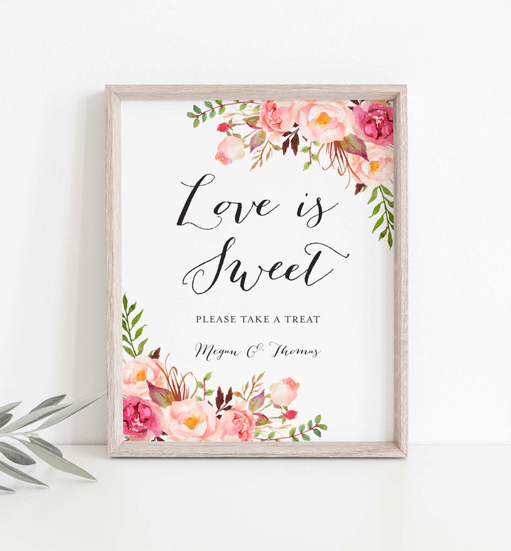 Pink Floral Wedding Love Is Sweet Sign Printable