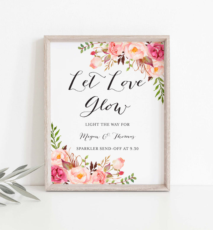 Pink Floral Wedding Sparkler Send Off Sign Printable