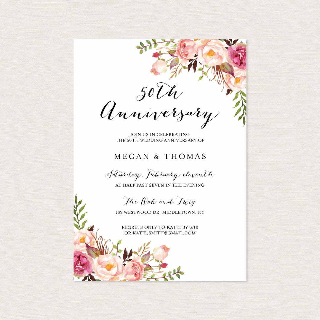 Pink Floral Wedding Anniversary Invitation Printable